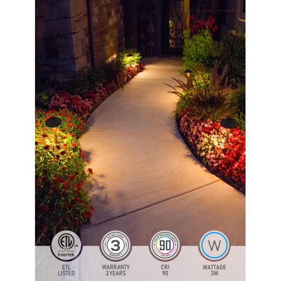Low Voltage Landscape Lights, 3W 12V Pathway Lighting Wired, IP65 Waterproof Light for Yard Lawn, ETL Listed, Bronze Aluminum Housing, 3000K Warm White, Pack of 4