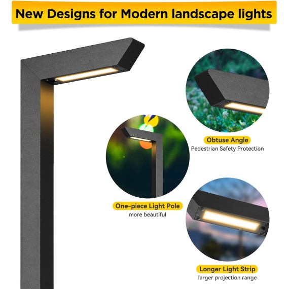 3CCT LED Low Voltage Landscape Pathway Light Wired, Premium 3000K/4000K/5000K Selectable Path Lighting, Modern Walkway Lights Outdoor, Higher Aluminum Housing with Larger Stake (4 pack)